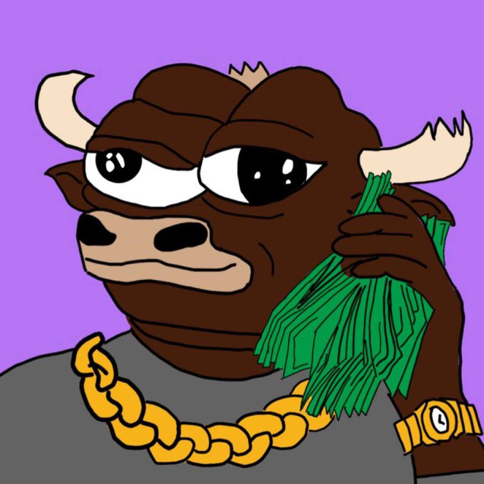 Delusional Bull with a gold chain holding a fistful of cash