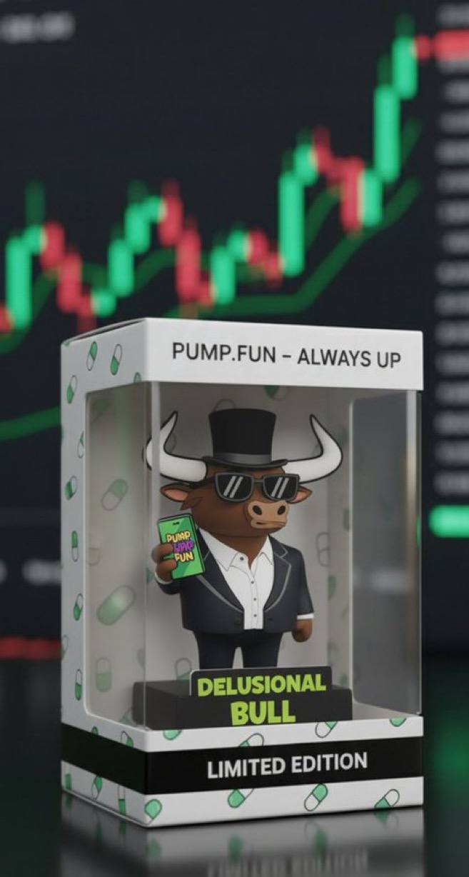 Delusional Bull limited edition Pump.fun figurine in a box