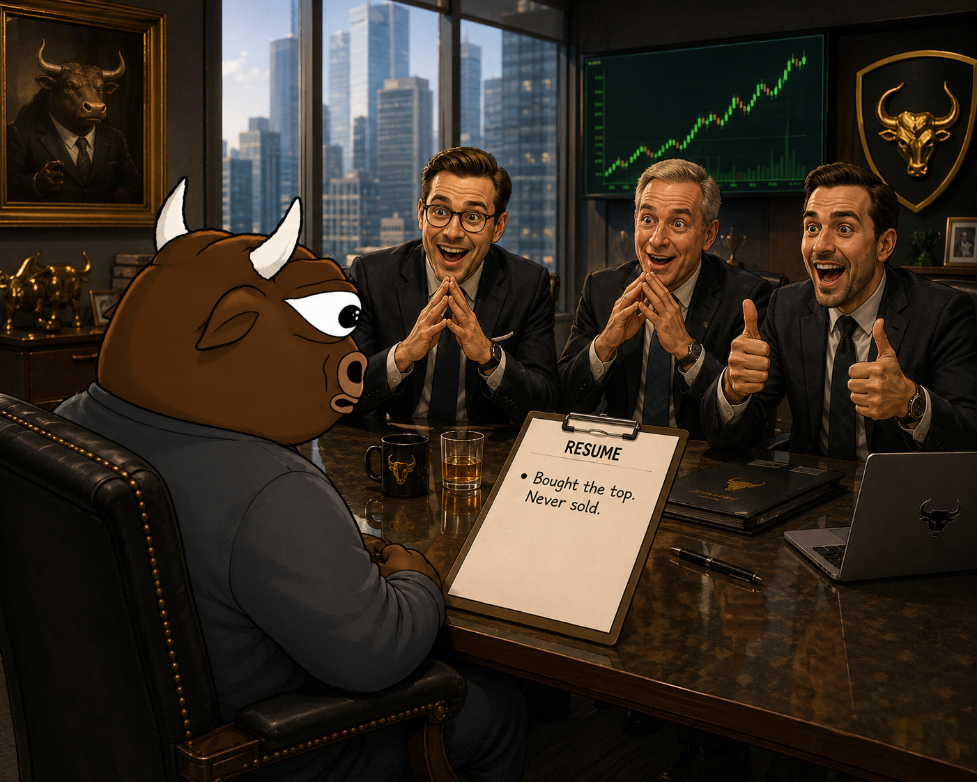 Delusional Bull job interview — Bought the top. Never sold.