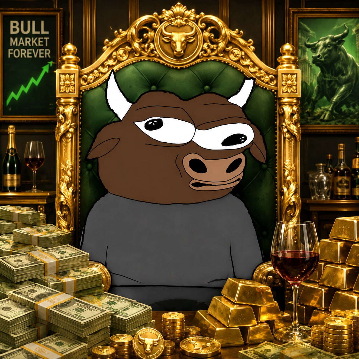 Delusional Bull on the gold throne